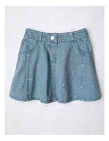Denim Polka Dot Skirt in Blue