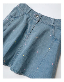 Denim Polka Dot Skirt in Blue