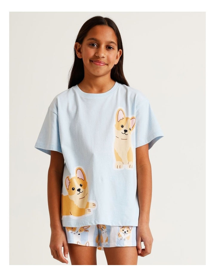 Corgi Pyjama Set in Light Blue