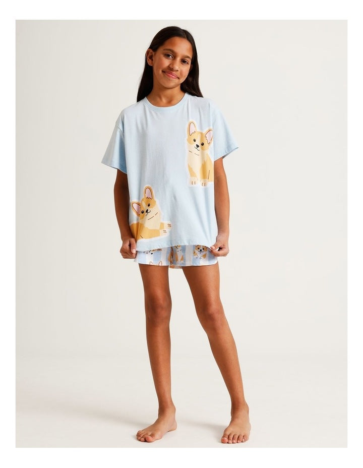 Corgi Pyjama Set in Light Blue