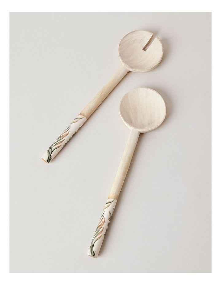 Fuse Wood & Enamel Salad Servers in Natural/White