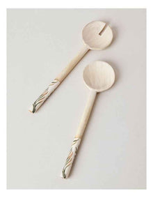 Fuse Wood & Enamel Salad Servers in Natural/White