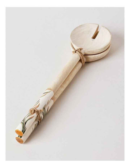 Fuse Wood & Enamel Salad Servers in Natural/White