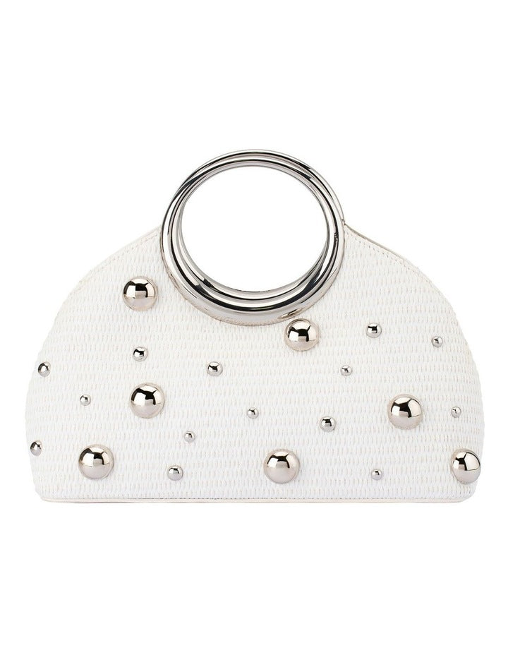 Charlotte Woven Top Handle Bag in White