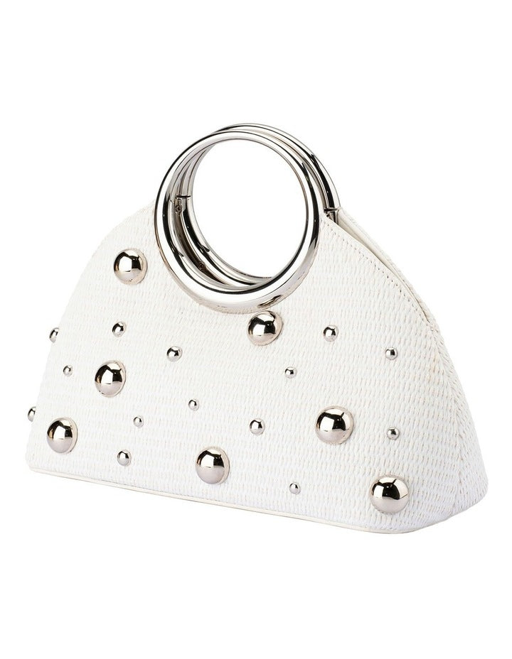 Charlotte Woven Top Handle Bag in White