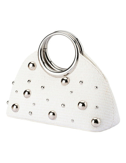Charlotte Woven Top Handle Bag in White