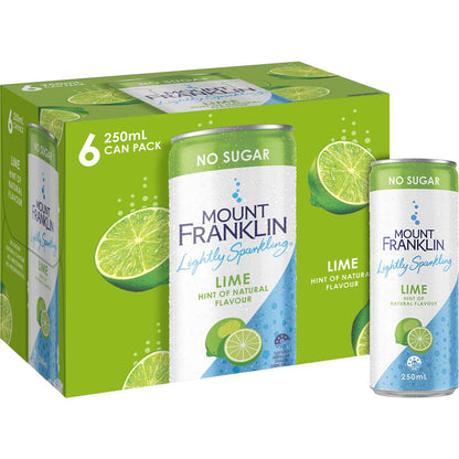 Mount Franklin Lightly Sparkling Water Lime Cans 250ml x 6 Pack