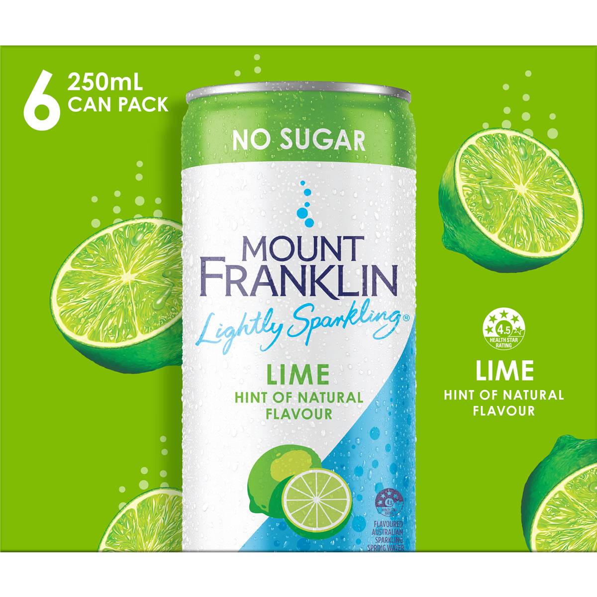 Mount Franklin Lightly Sparkling Water Lime Cans 250ml x 6 Pack