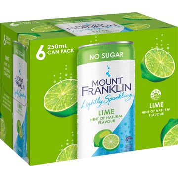 Mount Franklin Lightly Sparkling Water Lime Cans 250mL x 6 pack