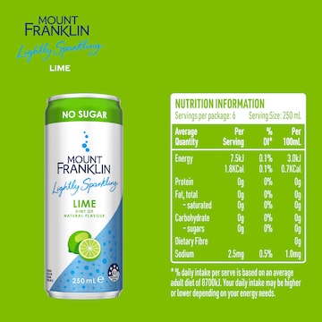 Mount Franklin Lightly Sparkling Water Lime Cans 250mL x 6 pack