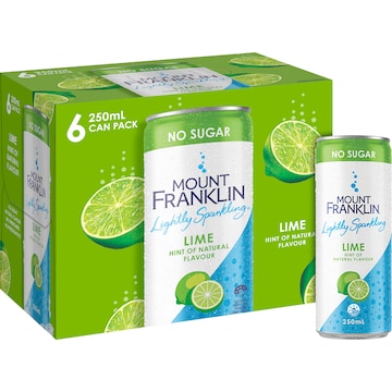 Mount Franklin Lightly Sparkling Water Lime Cans 250mL x 6 pack