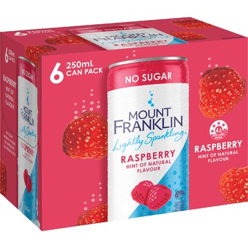 Mount Franklin Lightly Sparkling Water Raspberry Cans 250mL x 6 pack