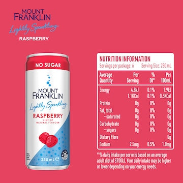 Mount Franklin Lightly Sparkling Water Raspberry Cans 250mL x 6 pack