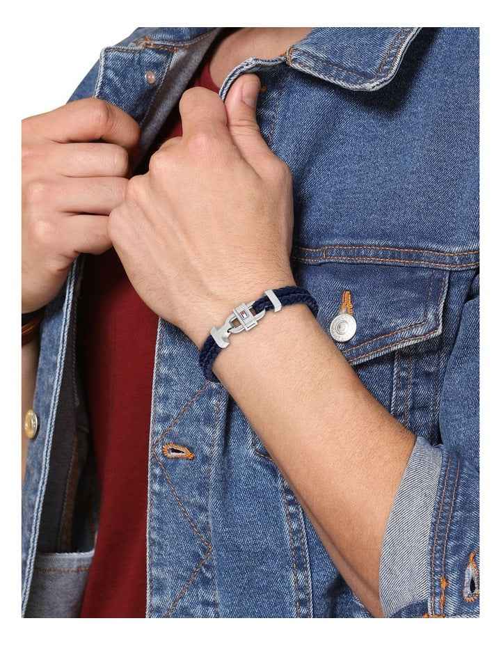 Jewellery Stainless Steel Leather Bracelet in Blue 2790362