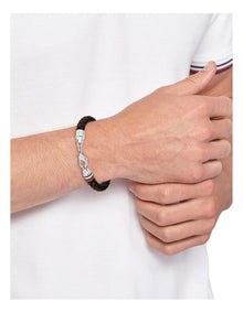 Jewellery Stainless Steel & Brown Leather Bracelet in Black  2790546