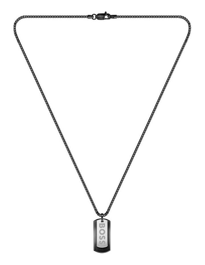1580577 Steel Pendant with Chain Necklace in Black