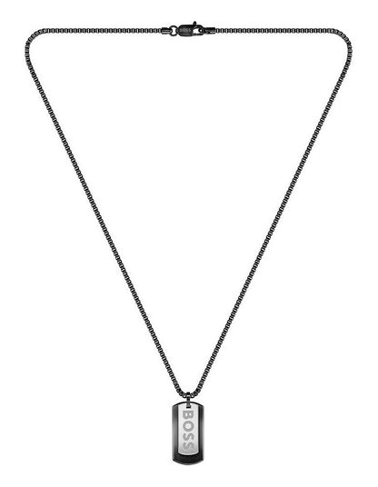 1580577 Steel Pendant with Chain Necklace in Black