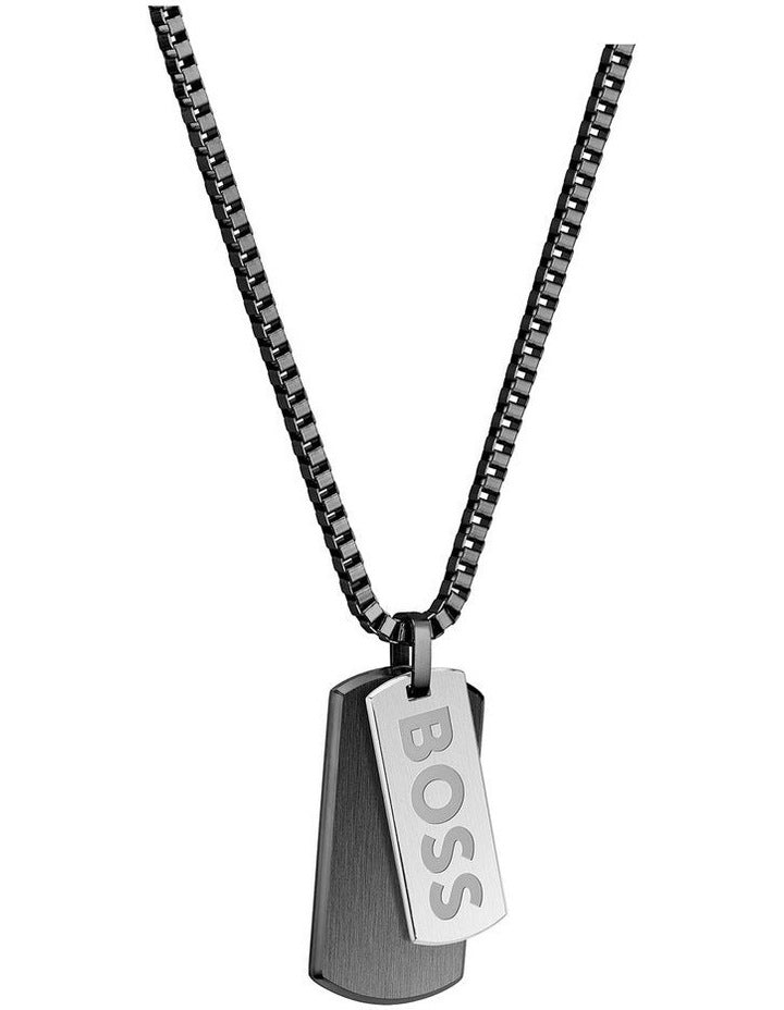 1580577 Steel Pendant with Chain Necklace in Black