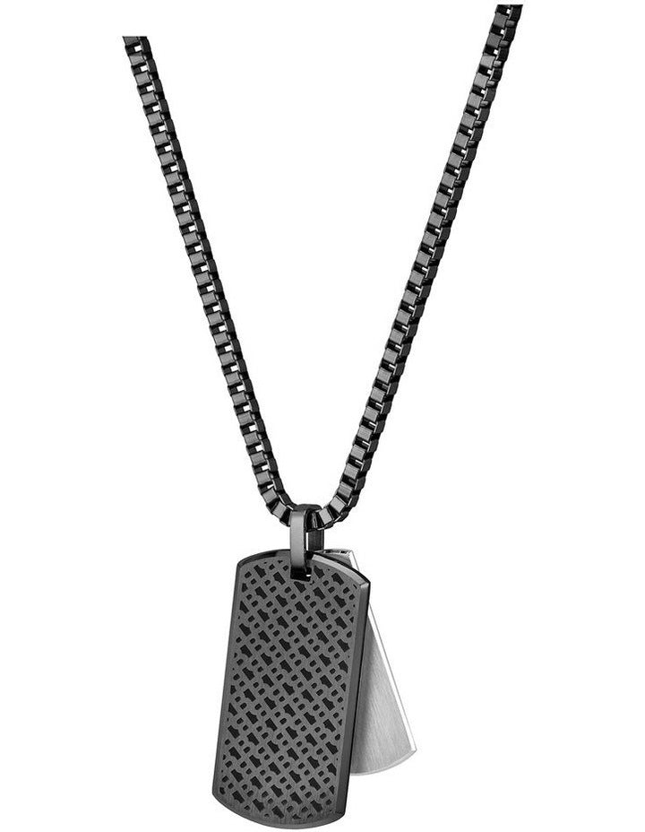 1580577 Steel Pendant with Chain Necklace in Black