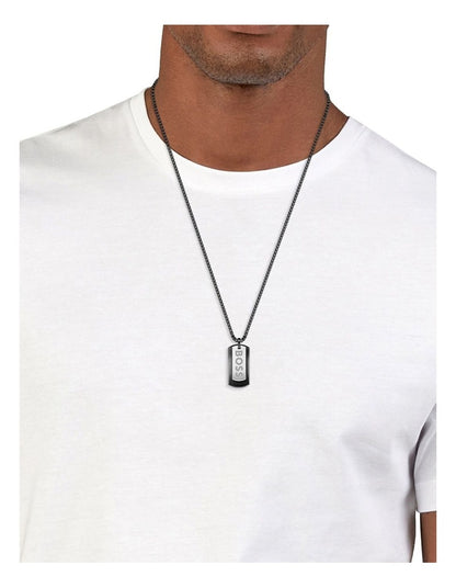 1580577 Steel Pendant with Chain Necklace in Black