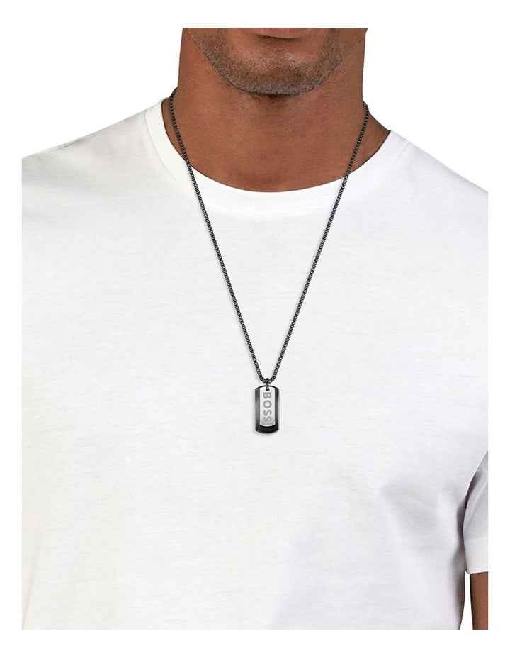 1580577 Steel Pendant with Chain Necklace in Black