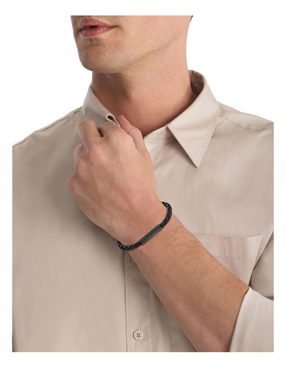 35100025 Steel And Leather Bracelet in Black