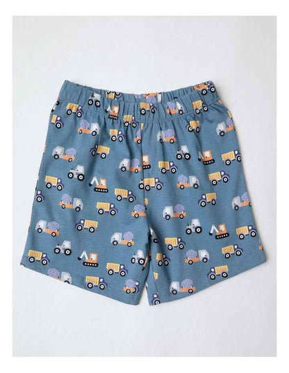Transport Family Print Knit Pyjamas in Mid Blues