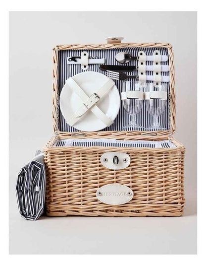 2 Person Picnic Basket with Blanket in Ashy Honey/Navy
