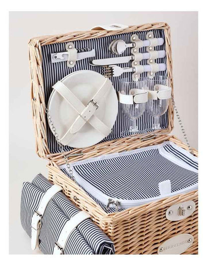 2 Person Picnic Basket with Blanket in Ashy Honey/Navy