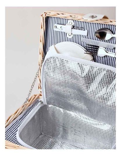 2 Person Picnic Basket with Blanket in Ashy Honey/Navy