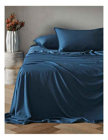 Palm Cove Washed Bamboo Cotton Sheet Set in Deep Sea