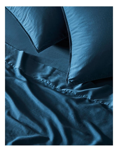 Palm Cove Washed Bamboo Cotton Sheet Set in Deep Sea