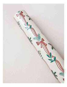 Heirloom Christmas Ribbon And Holly Leaves Wrap 5m in Cream