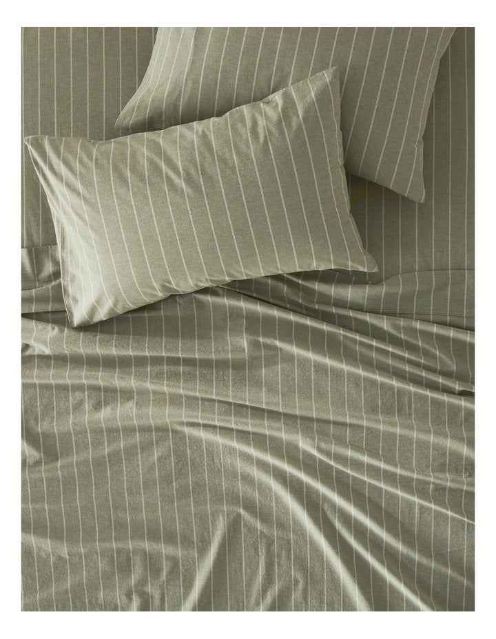 Stonewashed Cotton Sheet Set in Olive Stripe