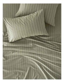 Stonewashed Cotton Sheet Set in Olive Stripe