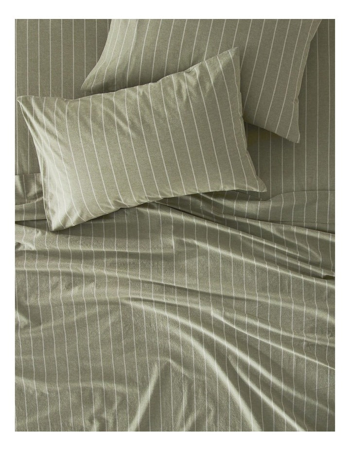 Stonewashed Cotton Sheet Set in Olive Stripe