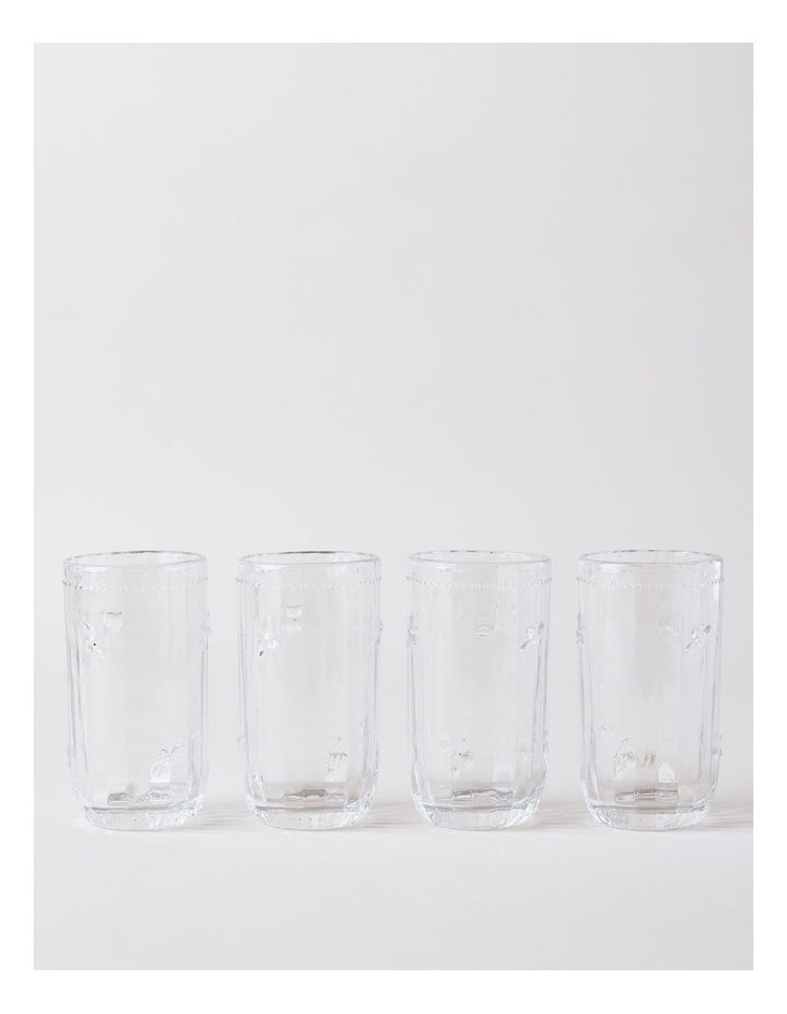 Honey Bee Pressed Glass Highball Set of 4 in Clear