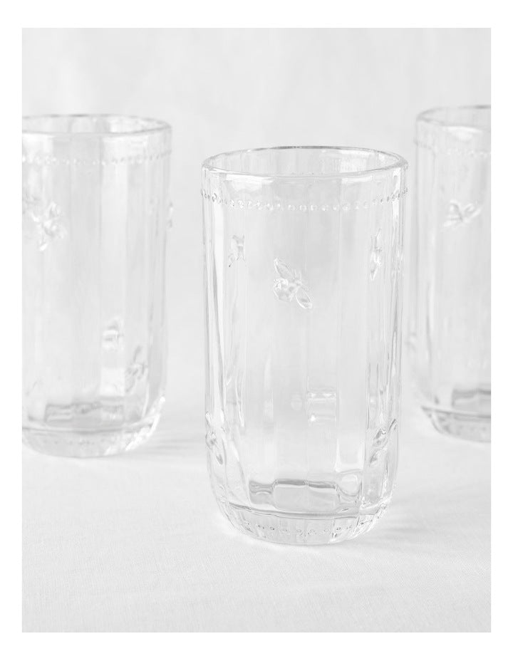 Honey Bee Pressed Glass Highball Set of 4 in Clear