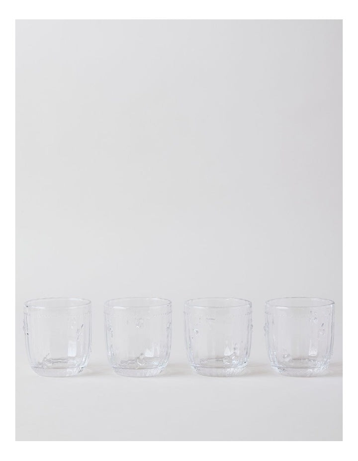 Honey Bee Pressed Glass Tumbler Set Of 4 in Clear
