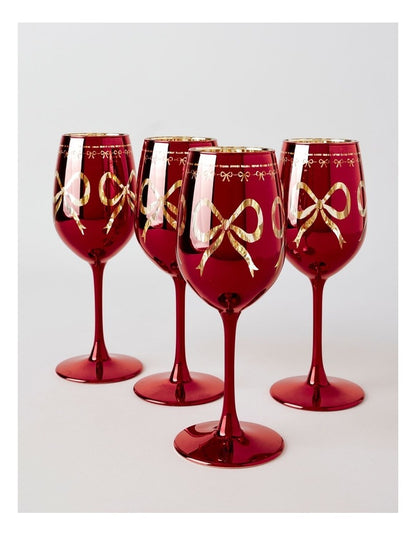 Bow Wine Glass Set of 4 in Red
