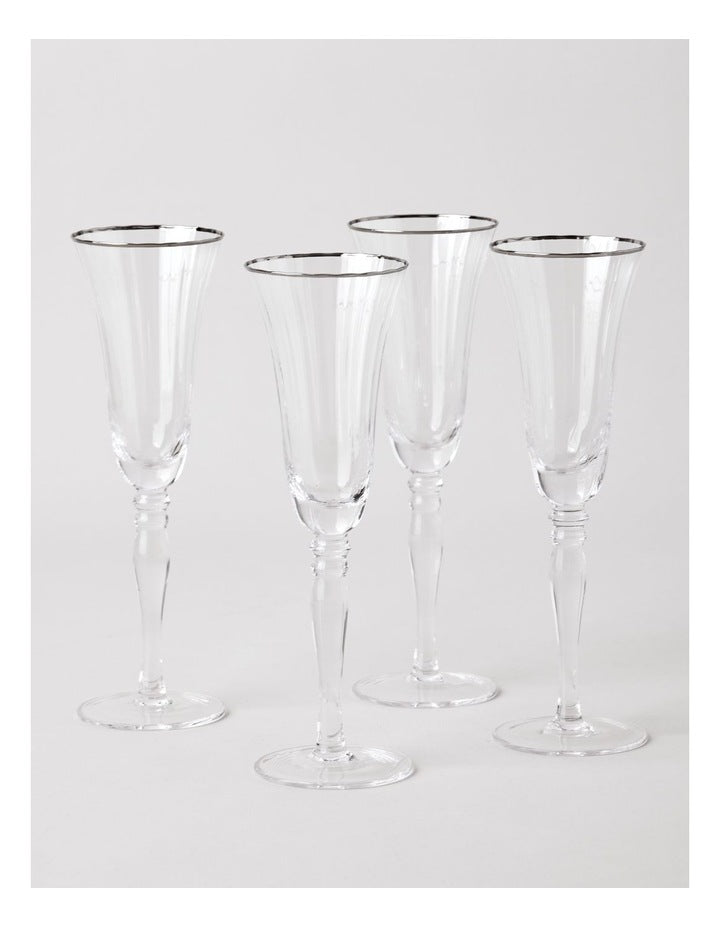 Gabrielle Champagne Glass Set of 4 in Silver