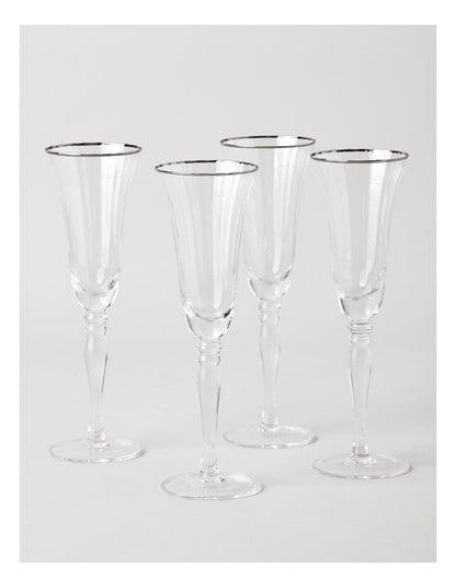 Gabrielle Champagne Glass Set of 4 in Silver
