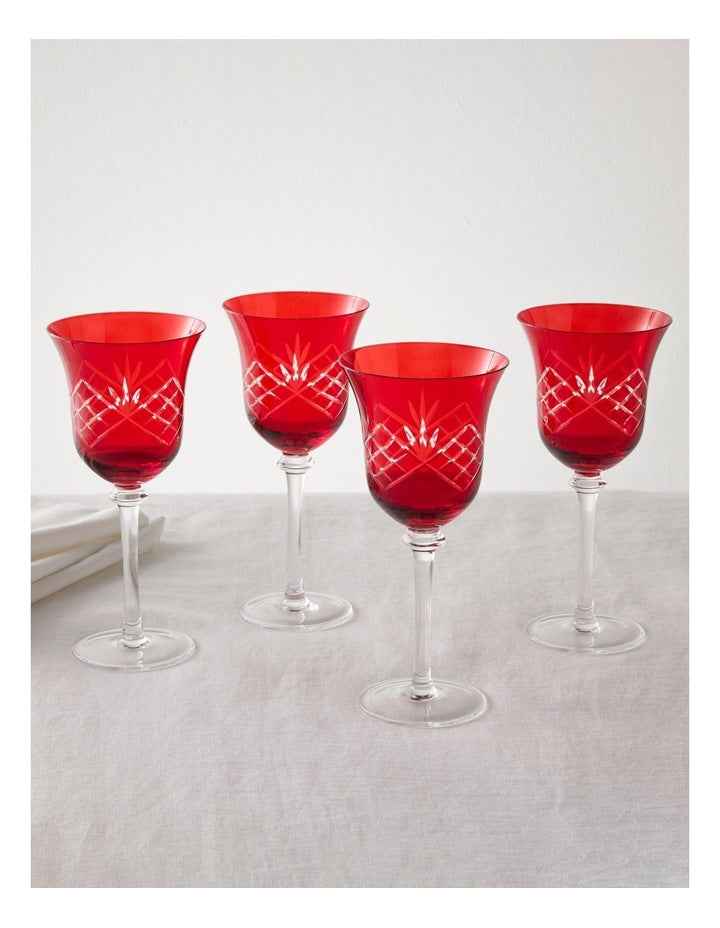 Traditional Christmas Wine Glass Set of 4 in Red