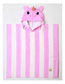 Girls Hooded Novelty Stripe Unicorn Towel in Pink
