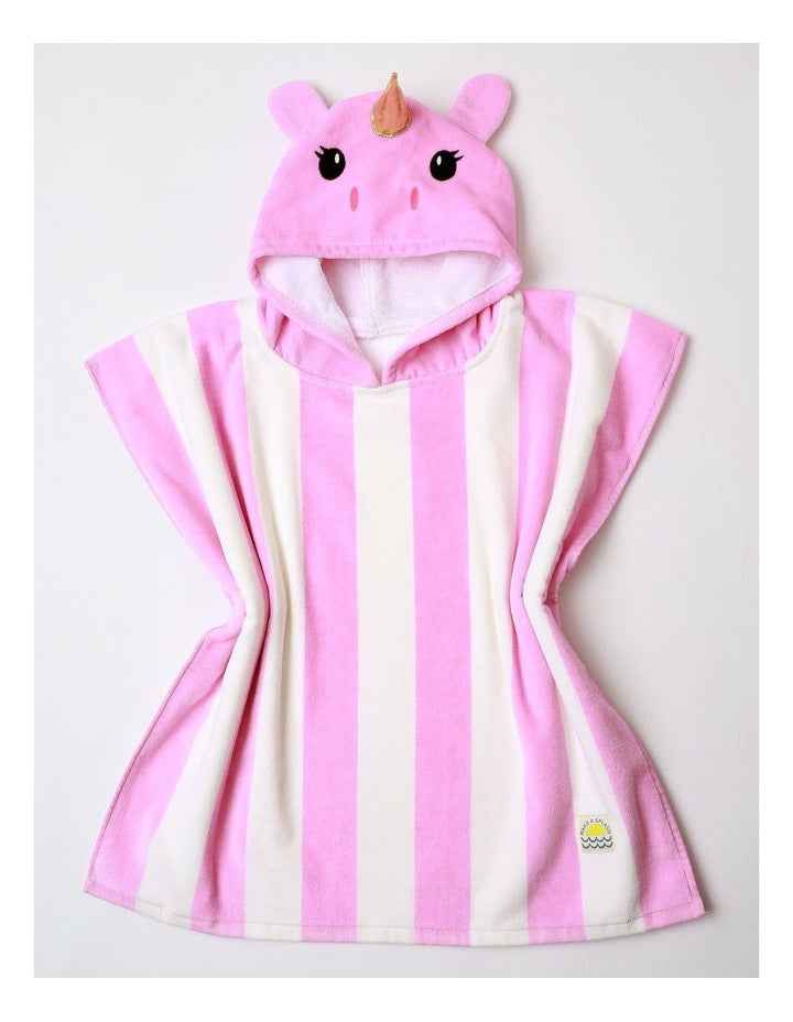 Girls Hooded Novelty Stripe Unicorn Towel in Pink
