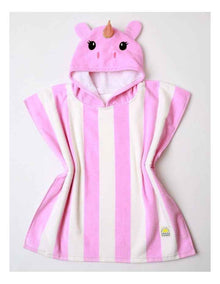 Girls Hooded Novelty Stripe Unicorn Towel in Pink