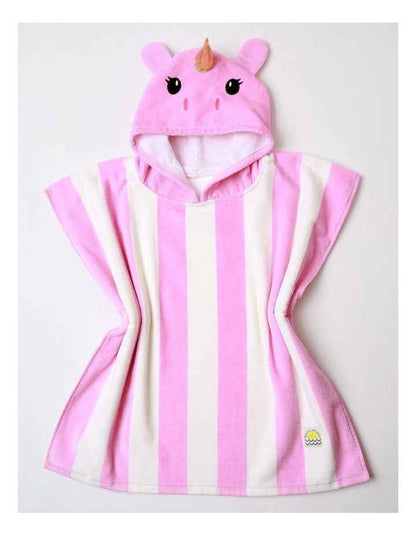 Girls Hooded Novelty Stripe Unicorn Towel in Pink