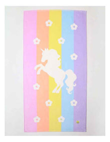 Girls Unicorn Flat Towel in Rainbow Stripe