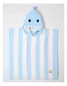 Boys Hooded Novelty Stripe Shark Towel in Blue