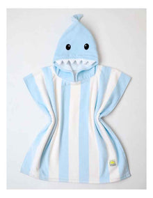 Boys Hooded Novelty Stripe Shark Towel in Blue